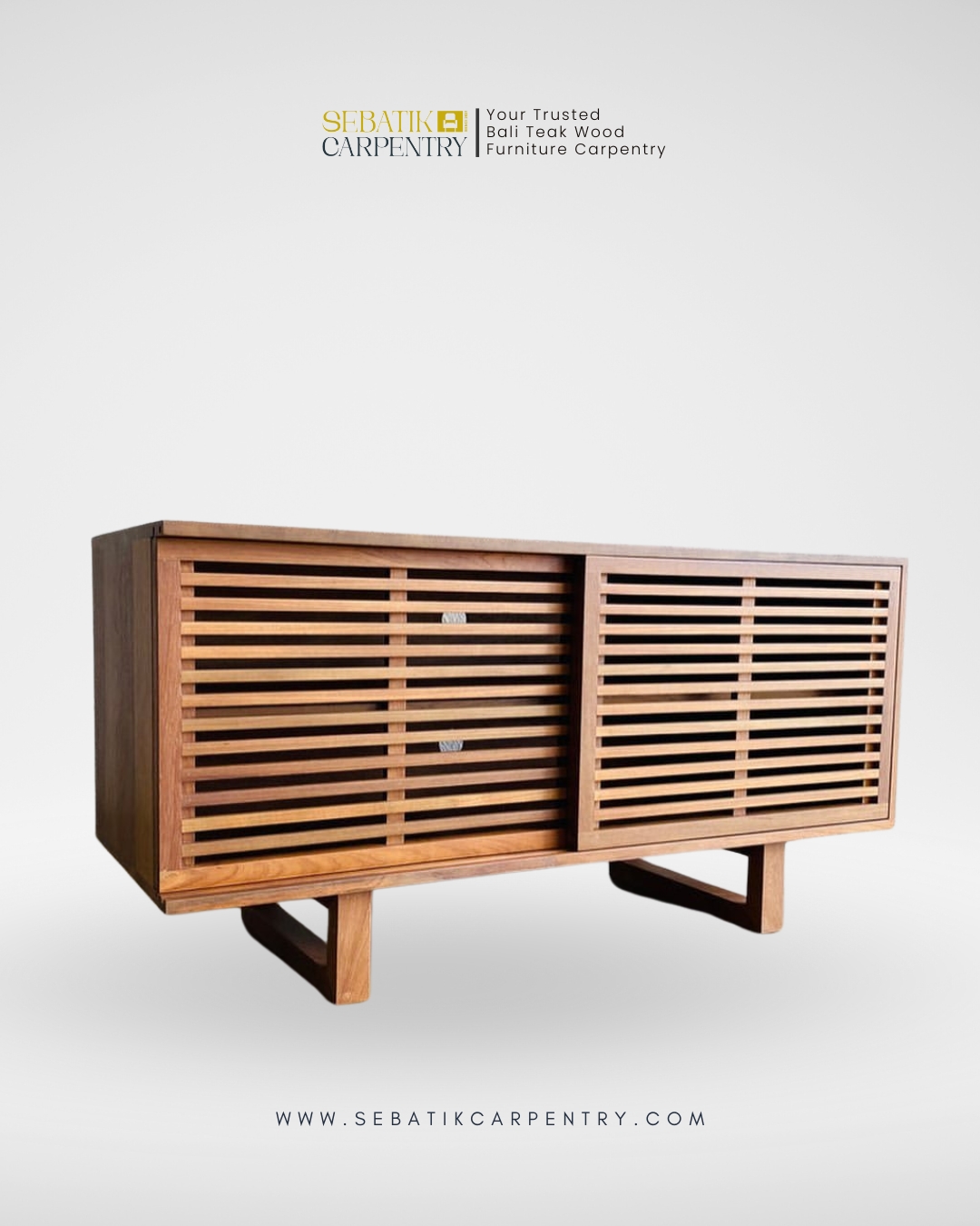 Slatted Teak Wood Sideboard by Sebatik Carpentry