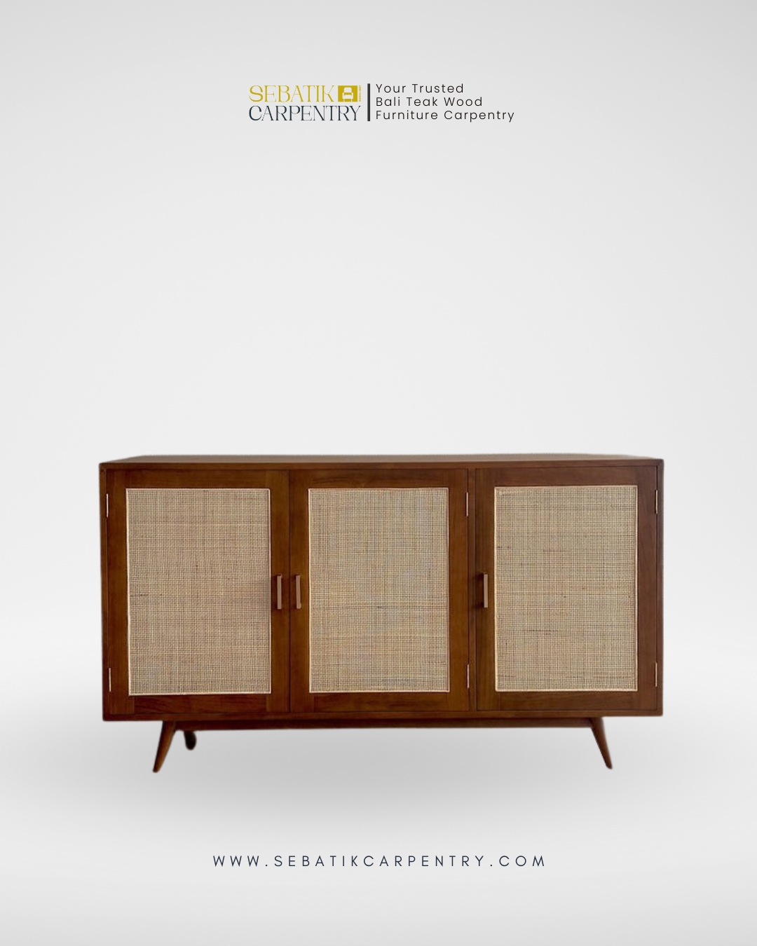 Teak & Natural Rattan Sideboard by Sebatik Carpentry
