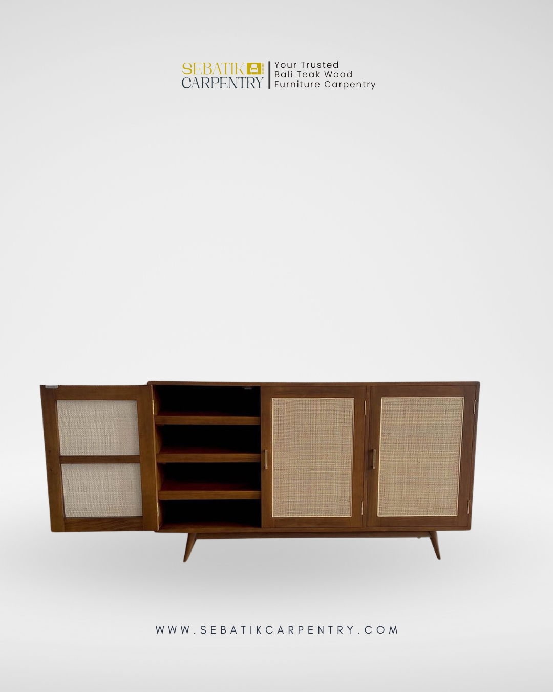 Teak & Natural Rattan Sideboard by Sebatik Carpentry