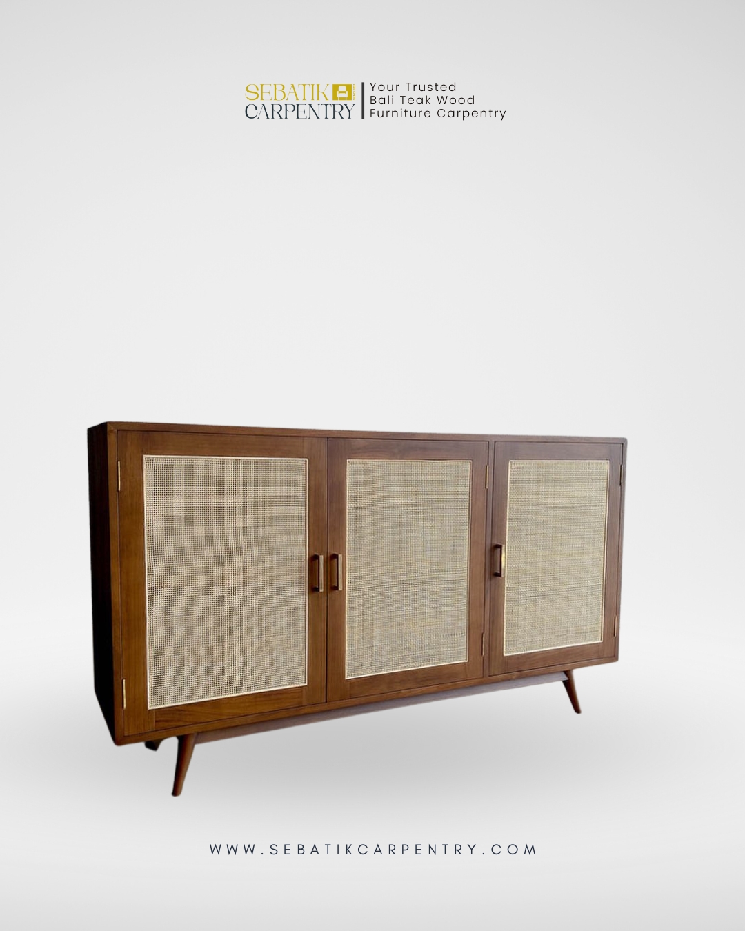 Teak & Natural Rattan Sideboard by Sebatik Carpentry