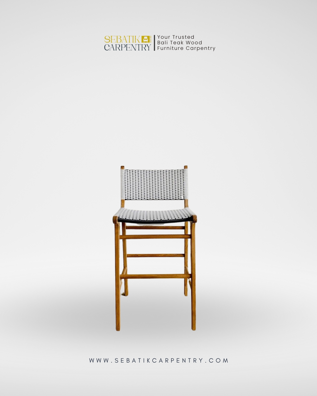 Woven Bar Stool with Teak Frame by Sebatik Carpentry