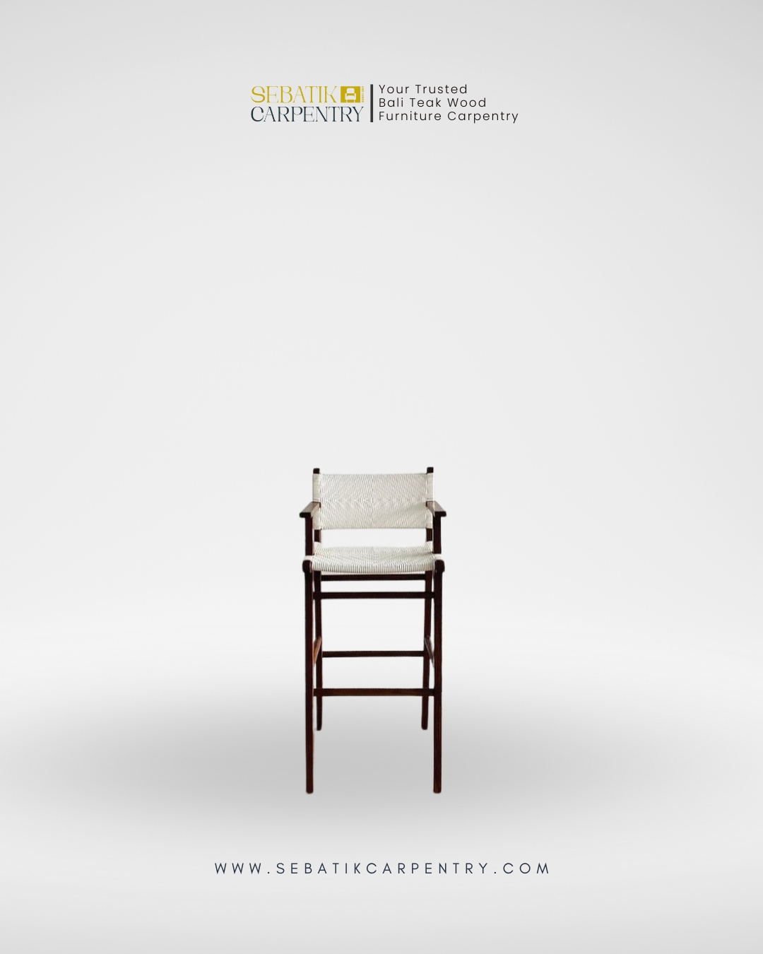 Teak Bar Chair with Woven Seat by Sebatik Carpentry