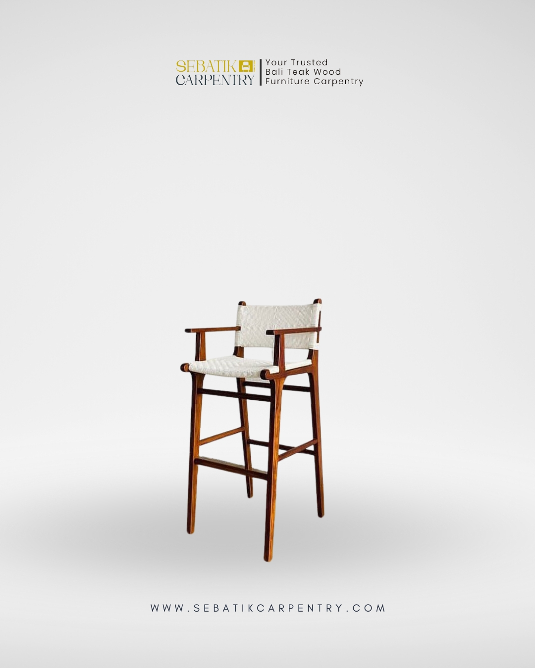 Teak Bar Chair with Woven Seat by Sebatik Carpentry