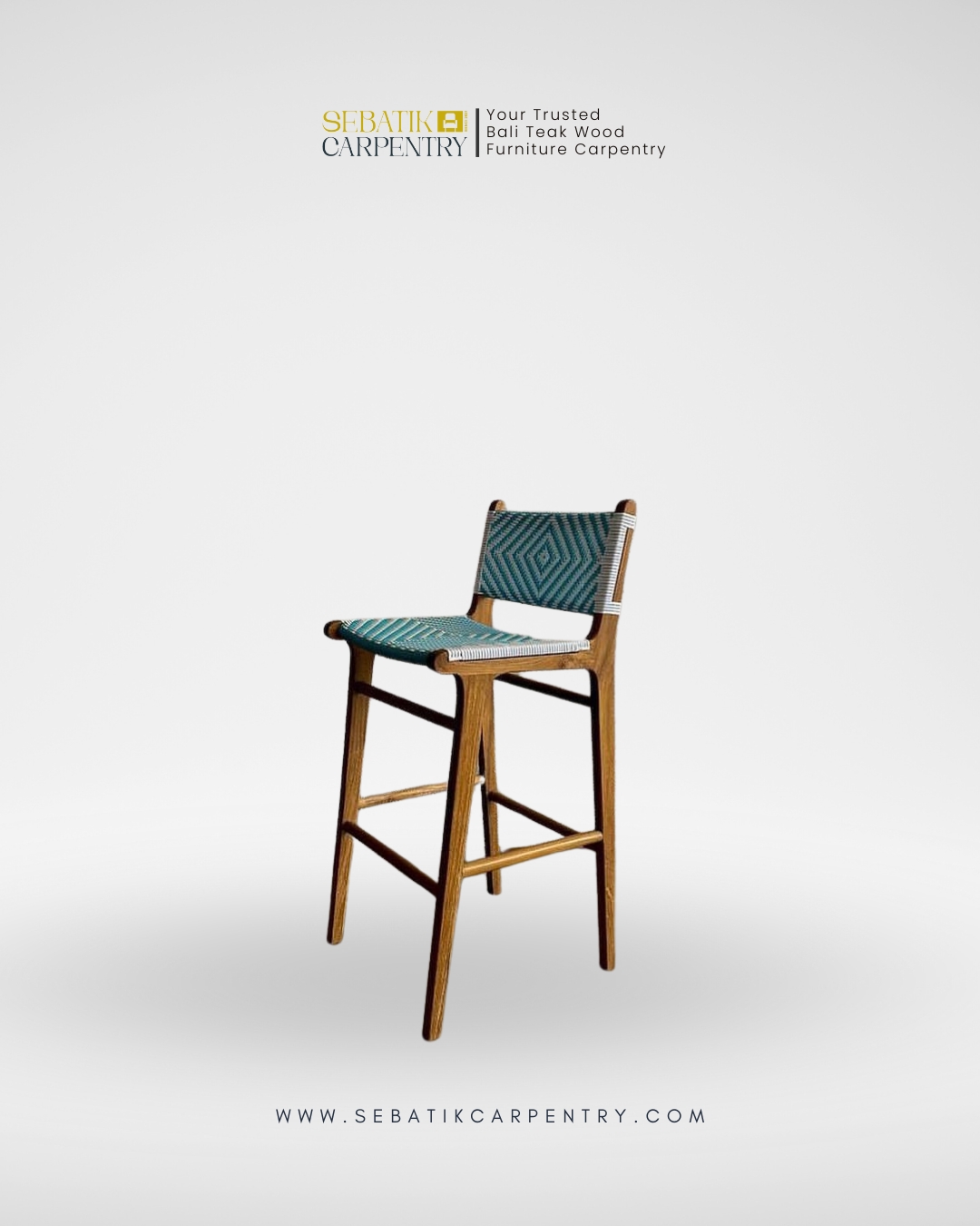 Roxy Teak Bar Chair with Woven Seat by Sebatik Carpentry