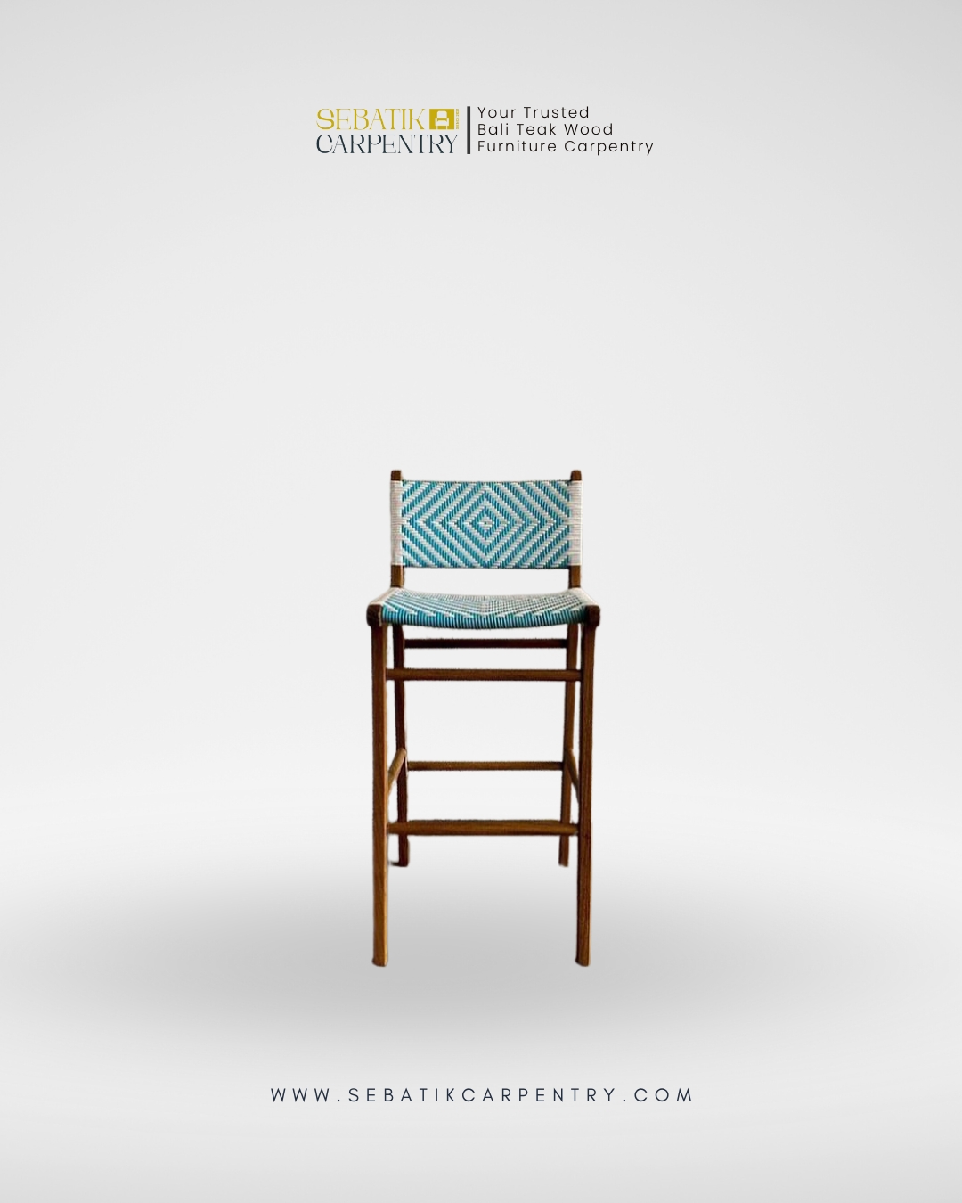 Roxy Teak Bar Chair with Woven Seat by Sebatik Carpentry