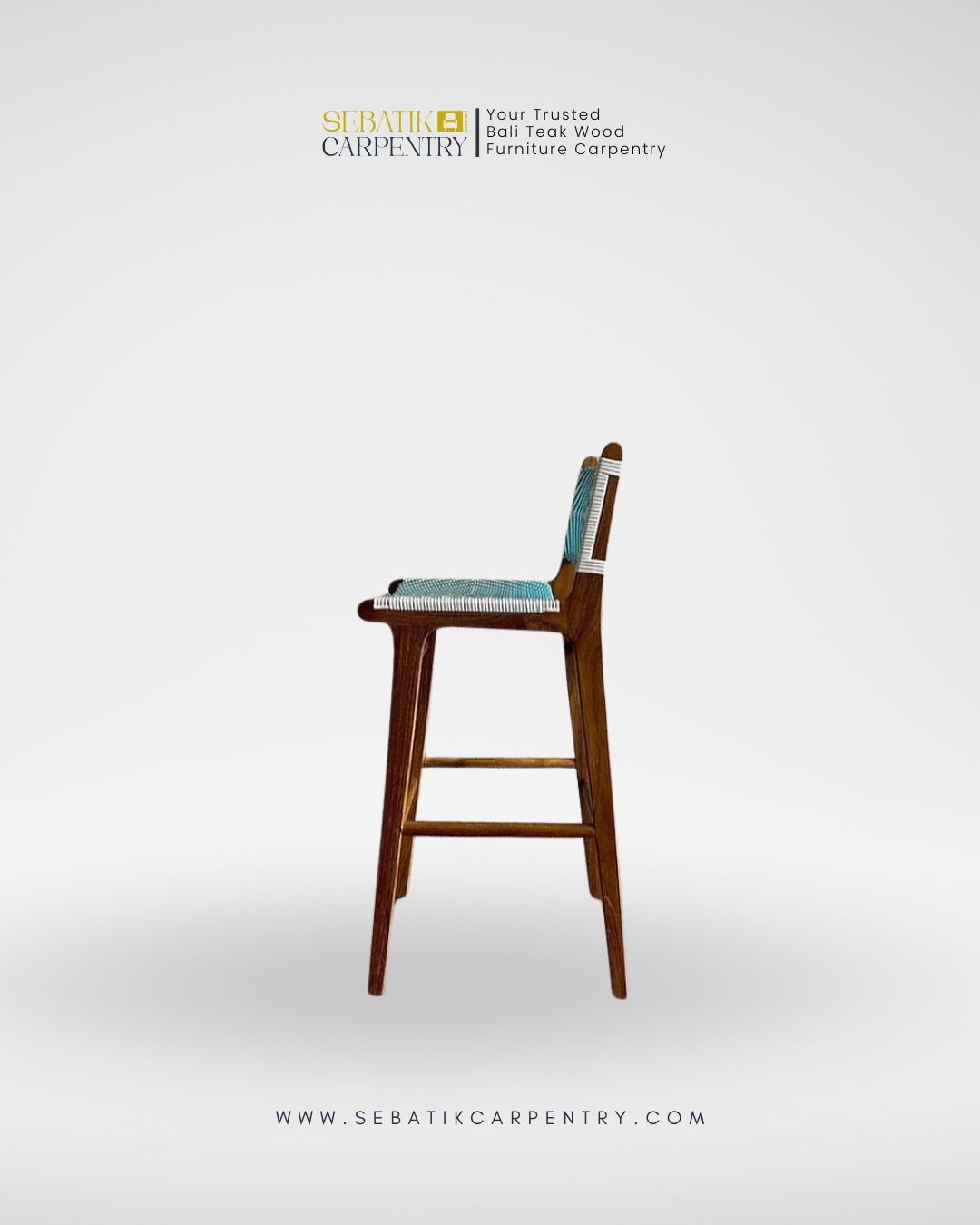 Roxy Teak Bar Chair with Woven Seat by Sebatik Carpentry