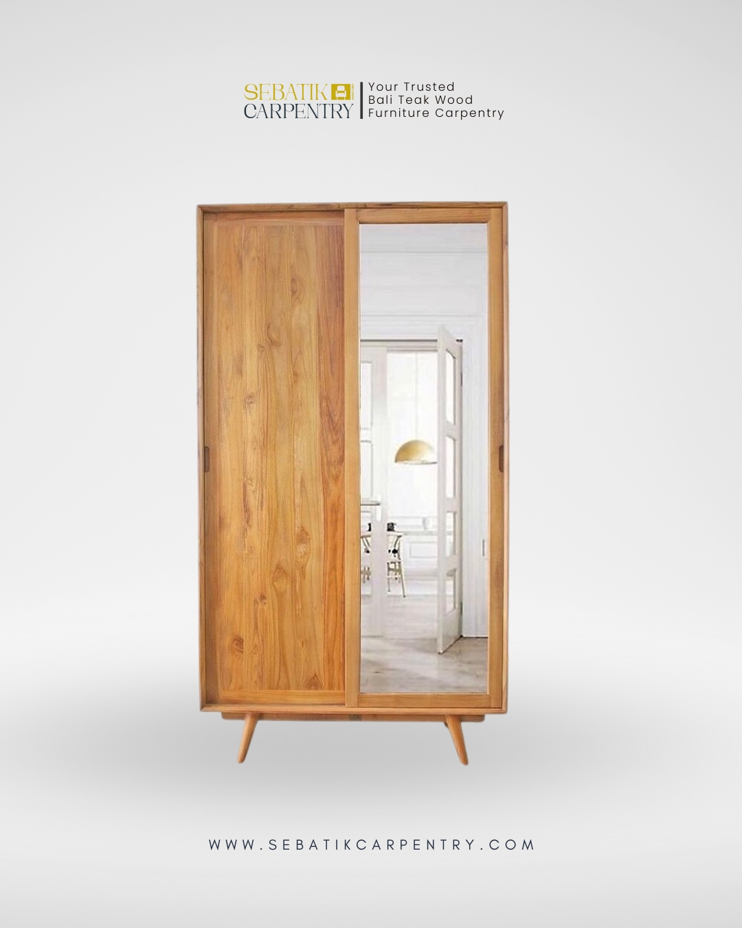 Sliding Mirror Teak Wardrobe by Sebatik Carpentry