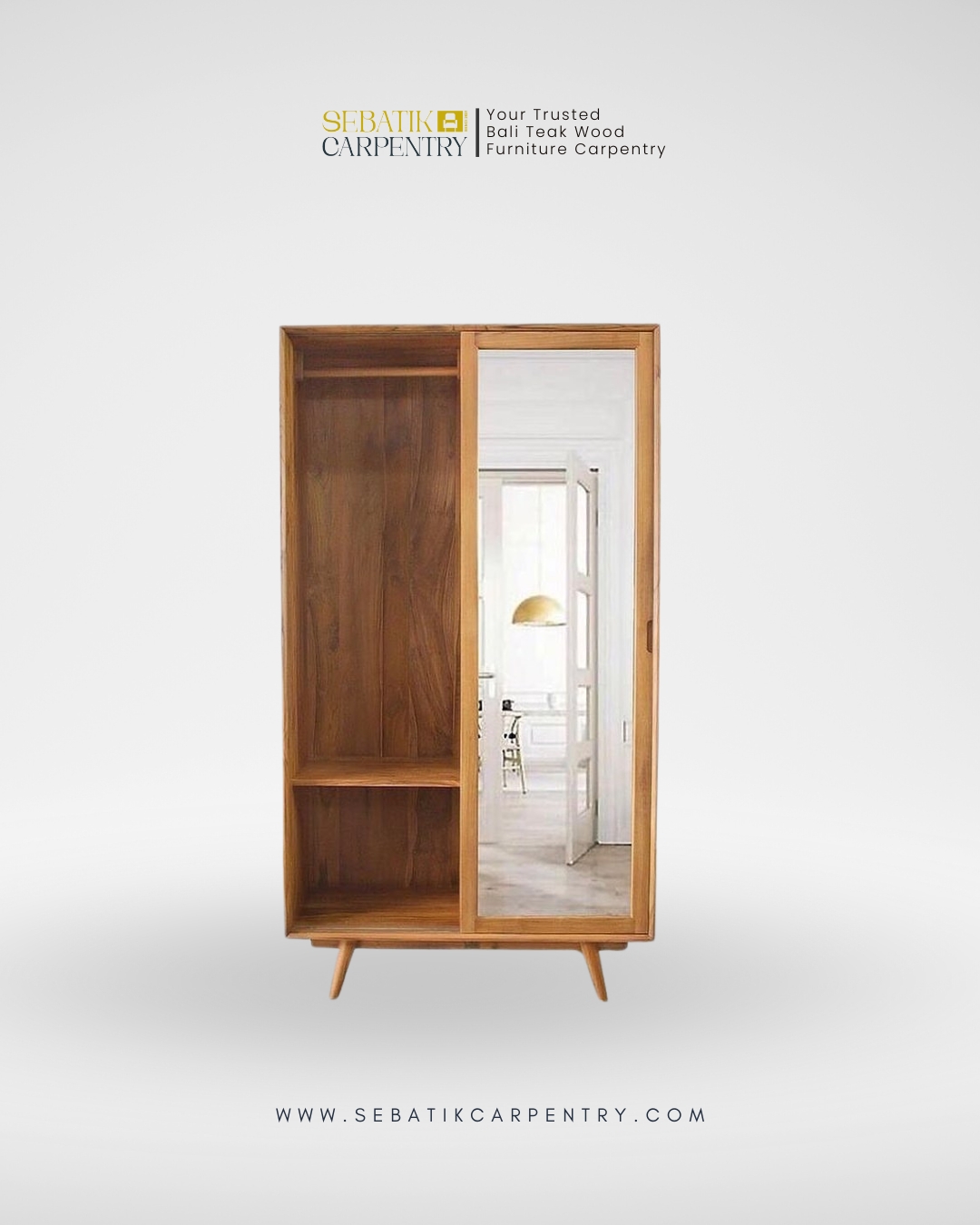 Sliding Mirror Teak Wardrobe by Sebatik Carpentry