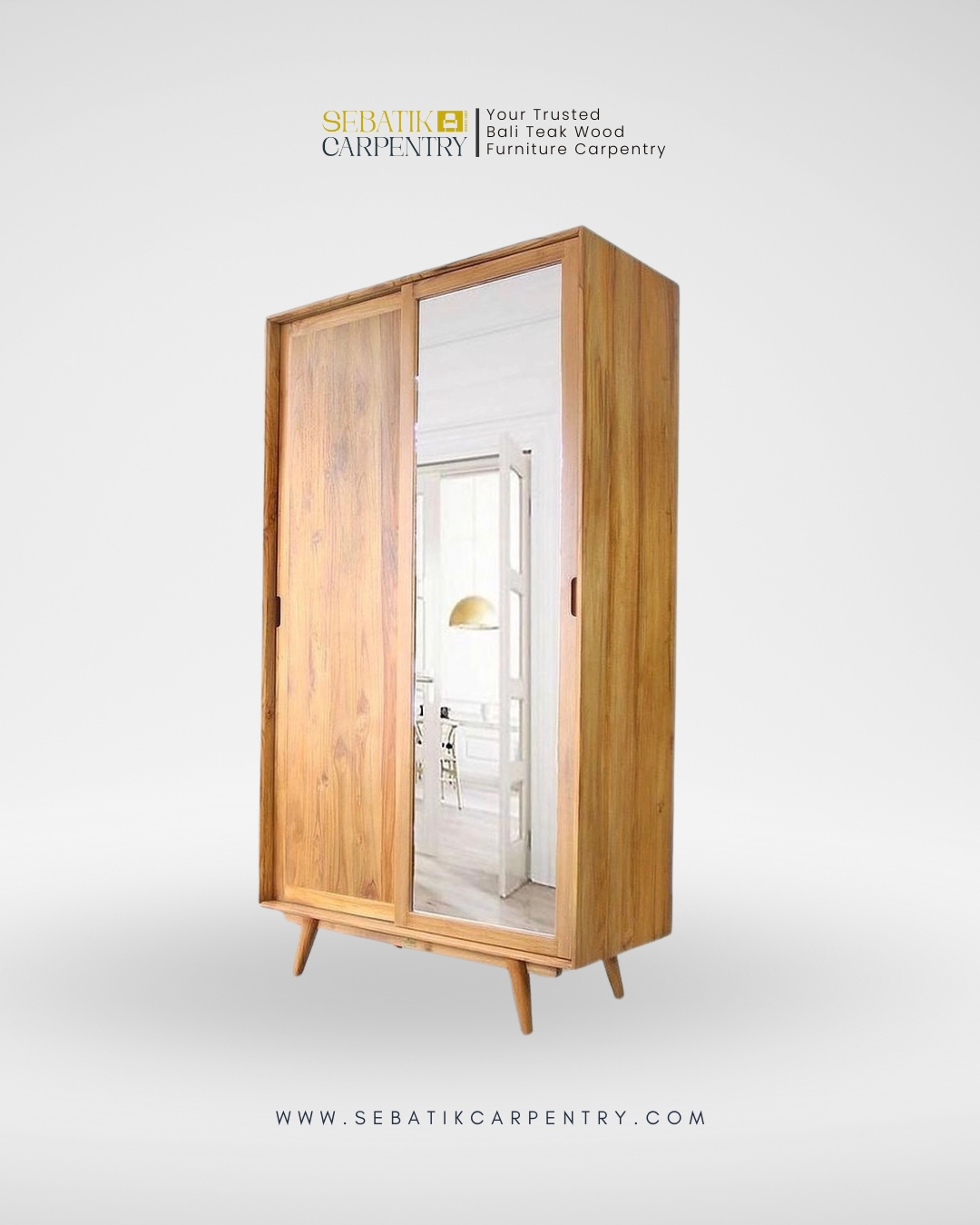 Sliding Mirror Teak Wardrobe by Sebatik Carpentry