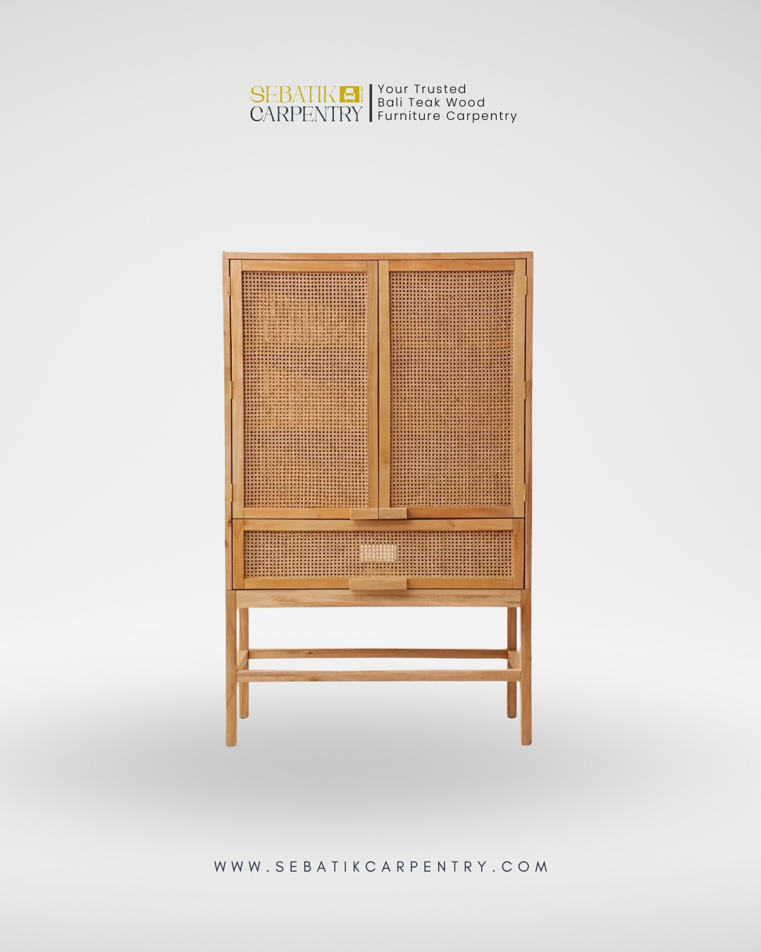 Tall Rattan & Teak Cabinet by Sebatik Carpentry