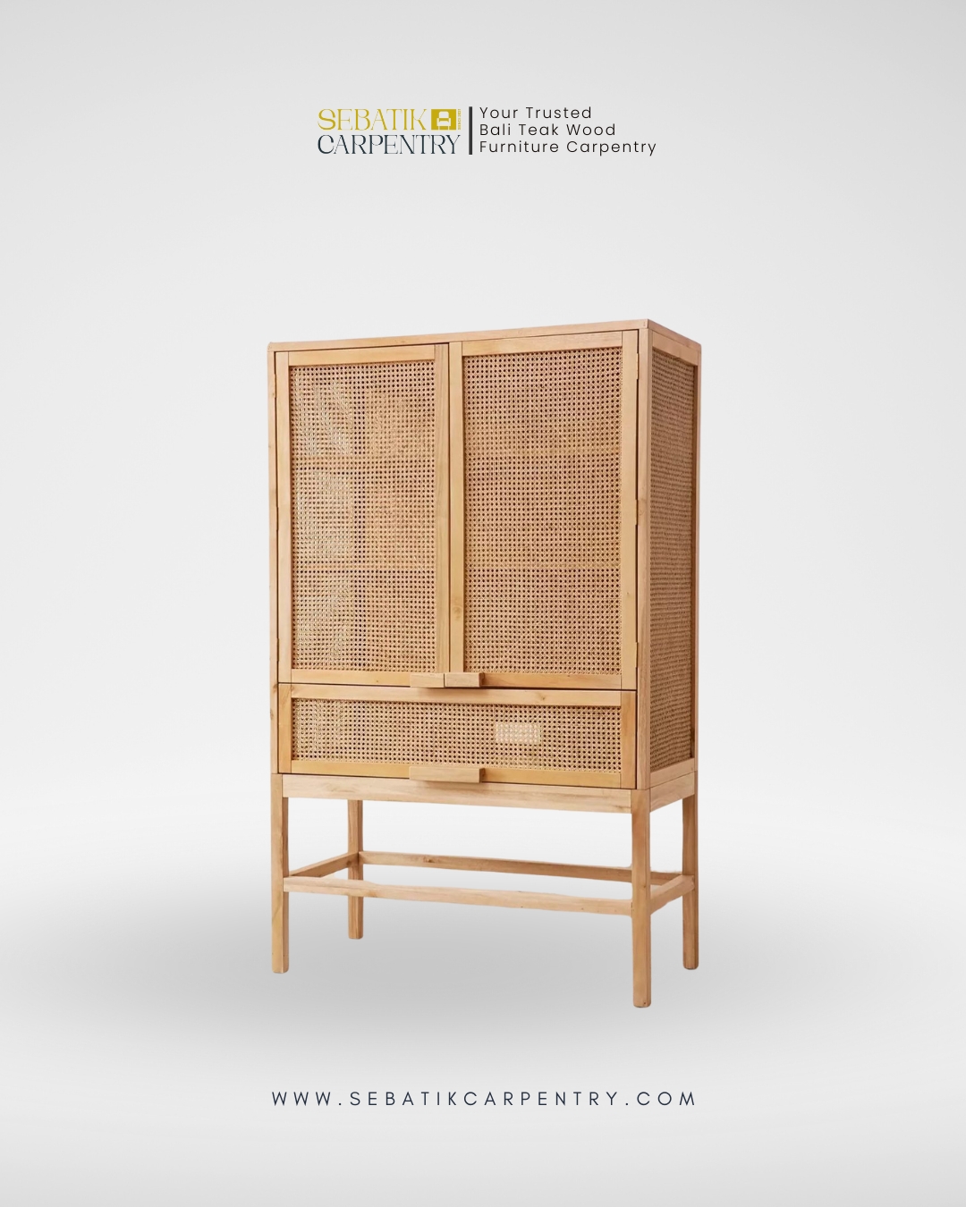 Tall Rattan & Teak Cabinet by Sebatik Carpentry