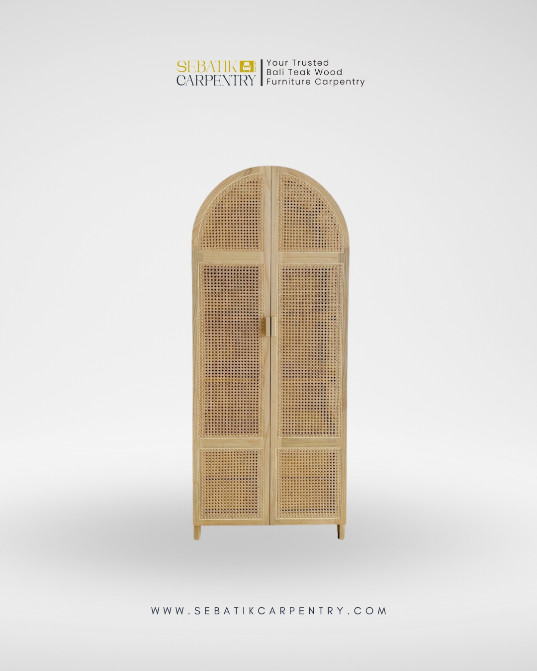 Arched Teak & Rattan Wardrobe by Sebatik Carpentry