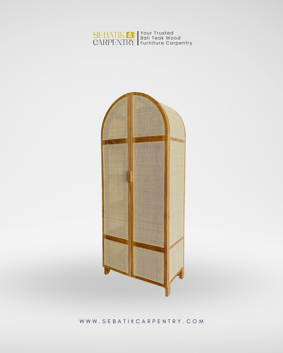 Arched Teak & Rattan Wardrobe by Sebatik Carpentry