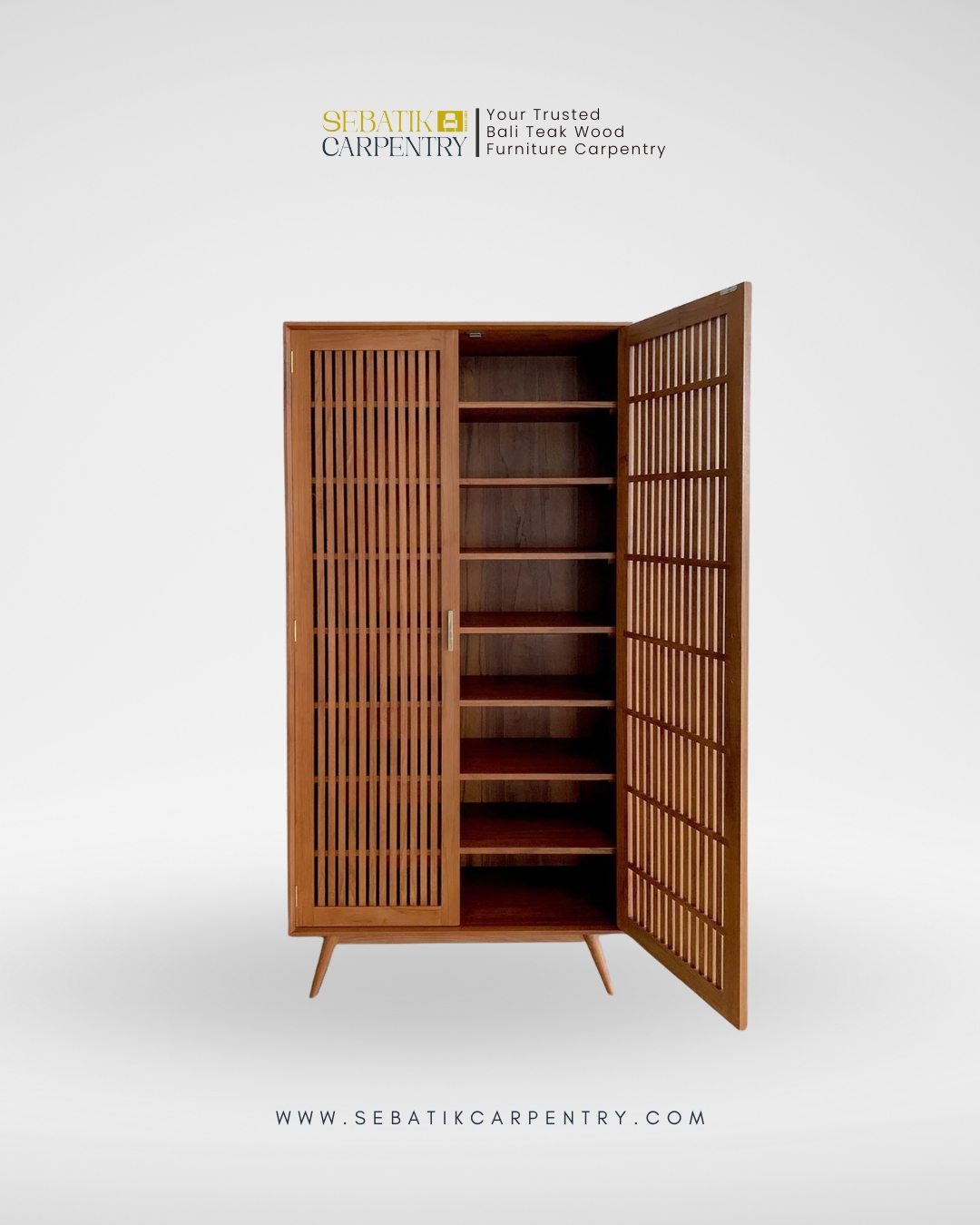 Slatted Teak Wardrobe by Sebatik Carpentry