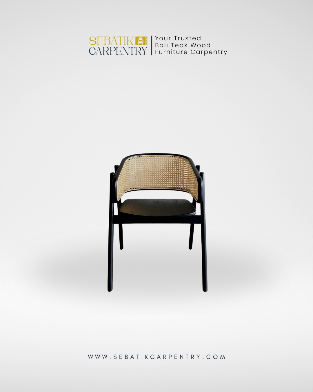 Minimalist Teak Chair with Woven Backrest Black