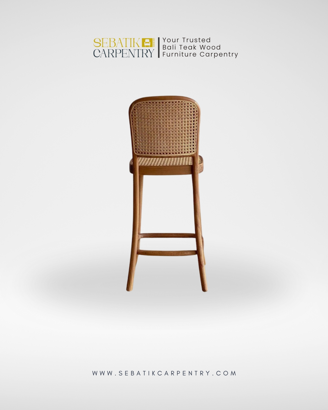Sebatik Carpentry – Teak Bar Stool with Woven Rope Seat
