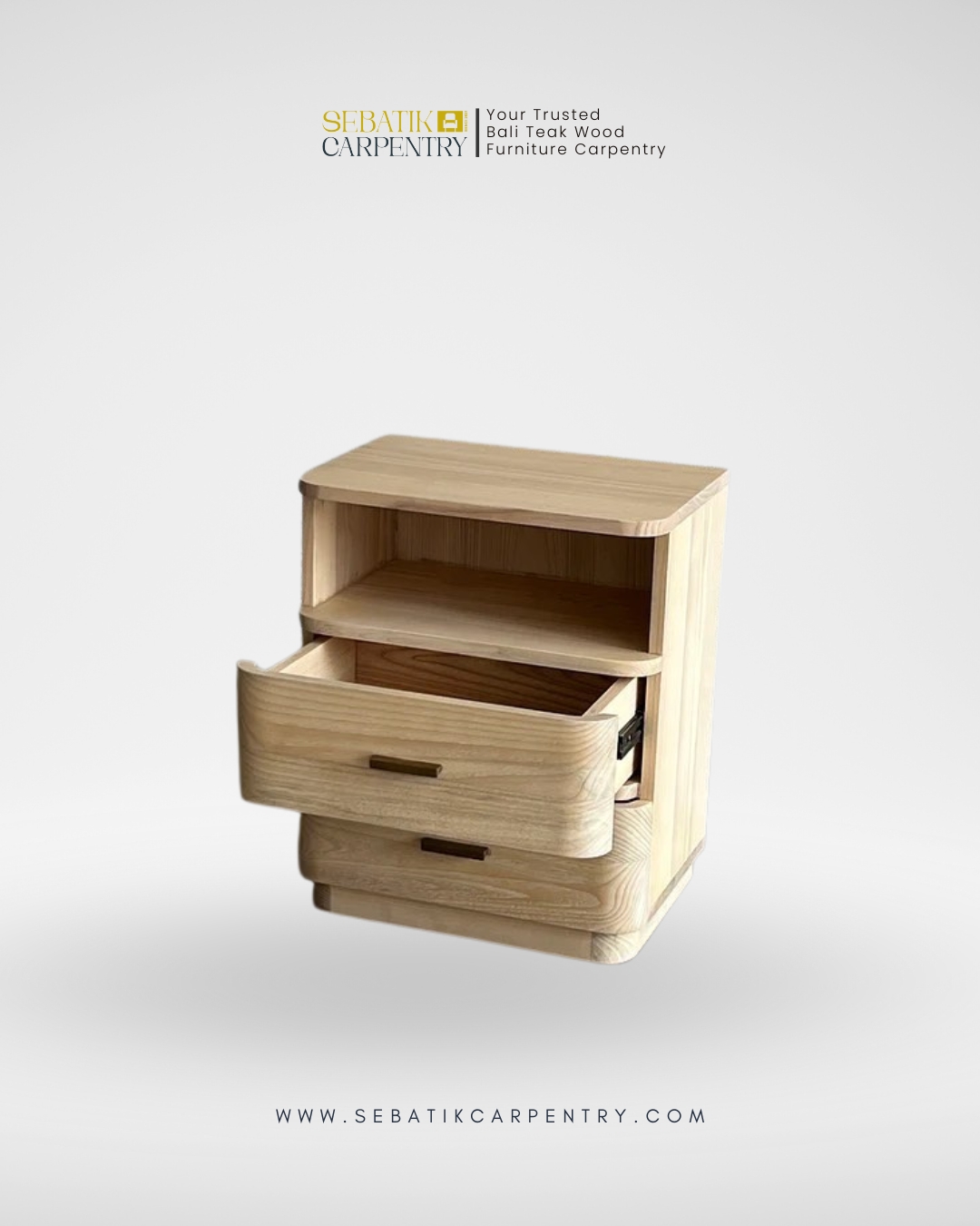 Sebatik Carpentry – Teak Wood Bedside Table with 2 Drawers