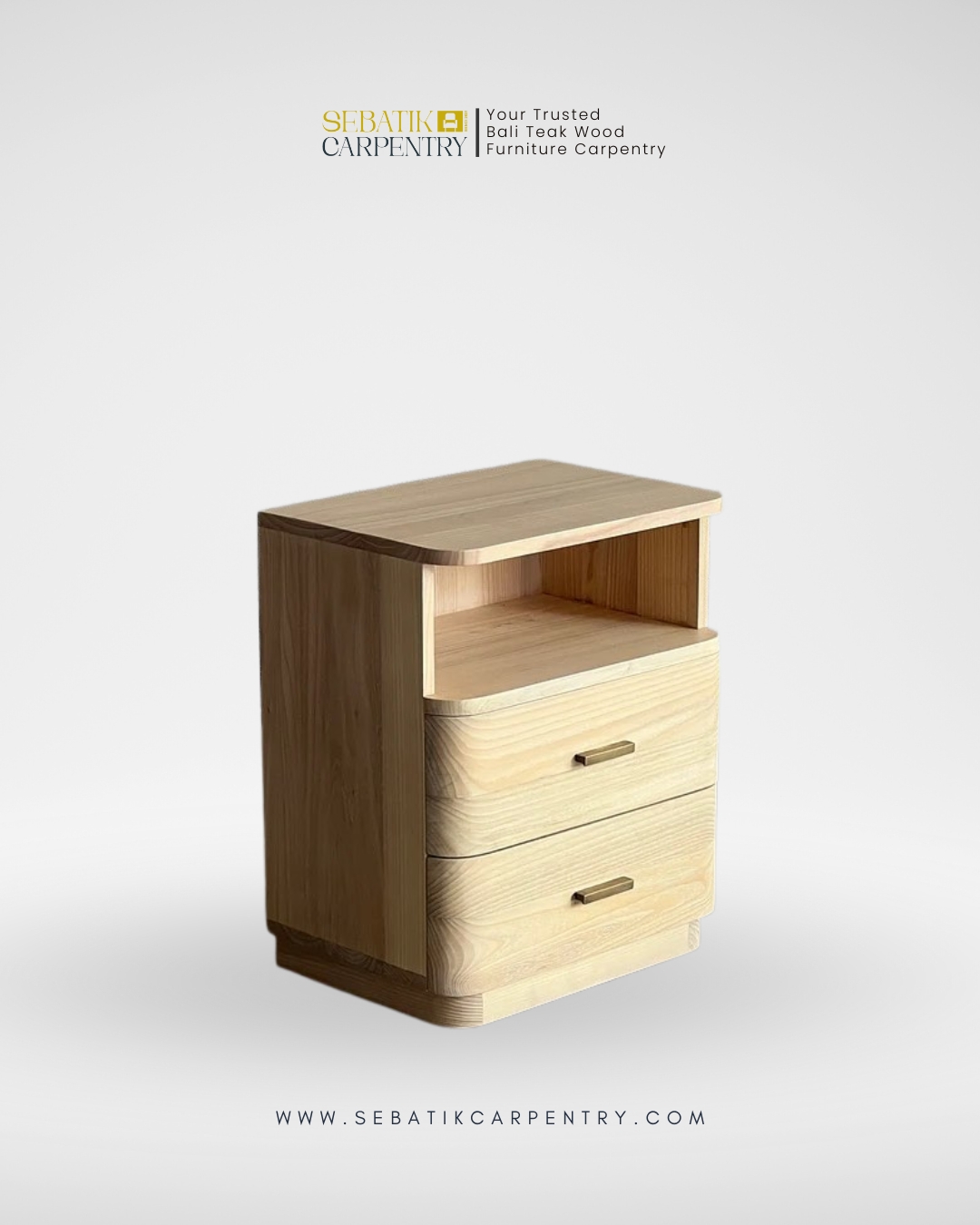 Sebatik Carpentry – Teak Wood Bedside Table with 2 Drawers