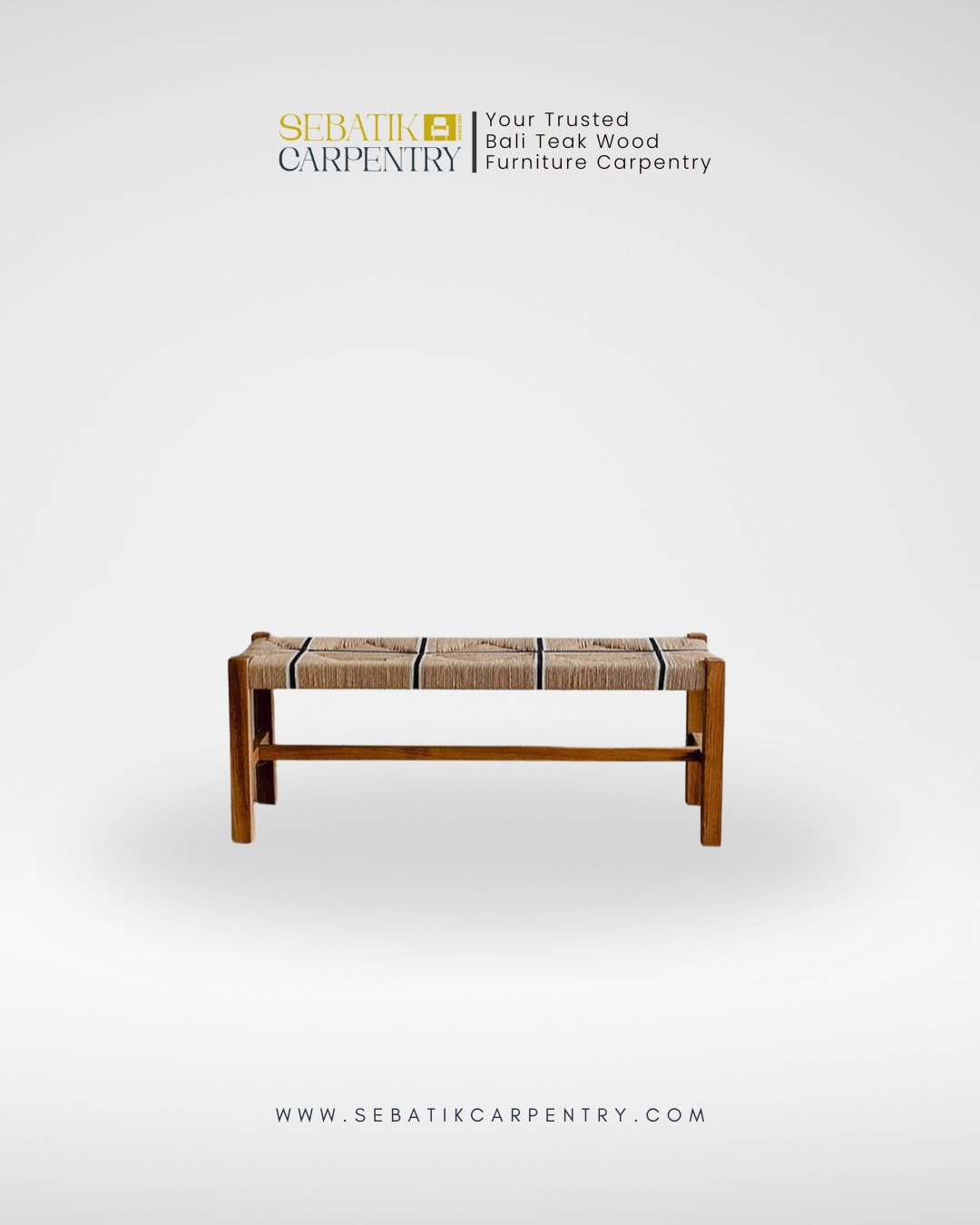Sebatik Carpentry – Teak Wood Bench with Handwoven Rope Seat