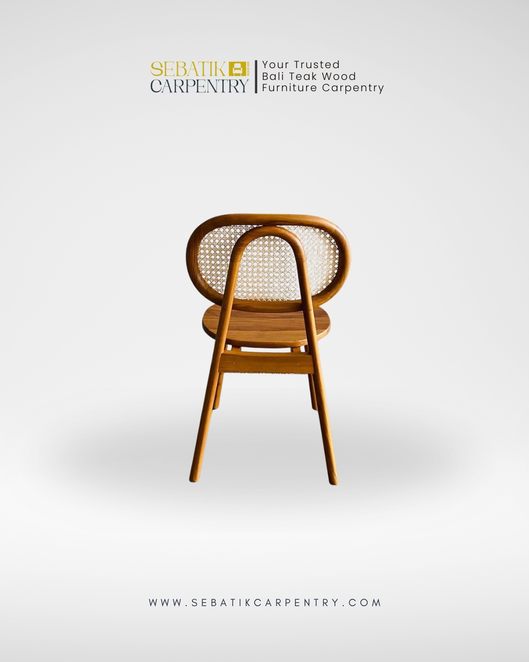 Classic Walnut Teak Dining Chair with Woven Rattan Backrest