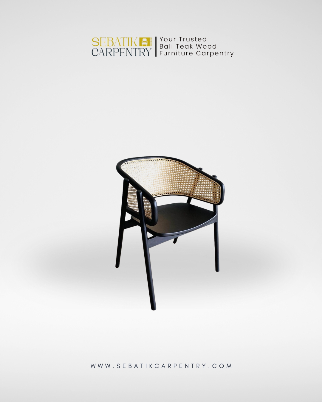 Minimalist Teak Chair with Woven Backrest Black