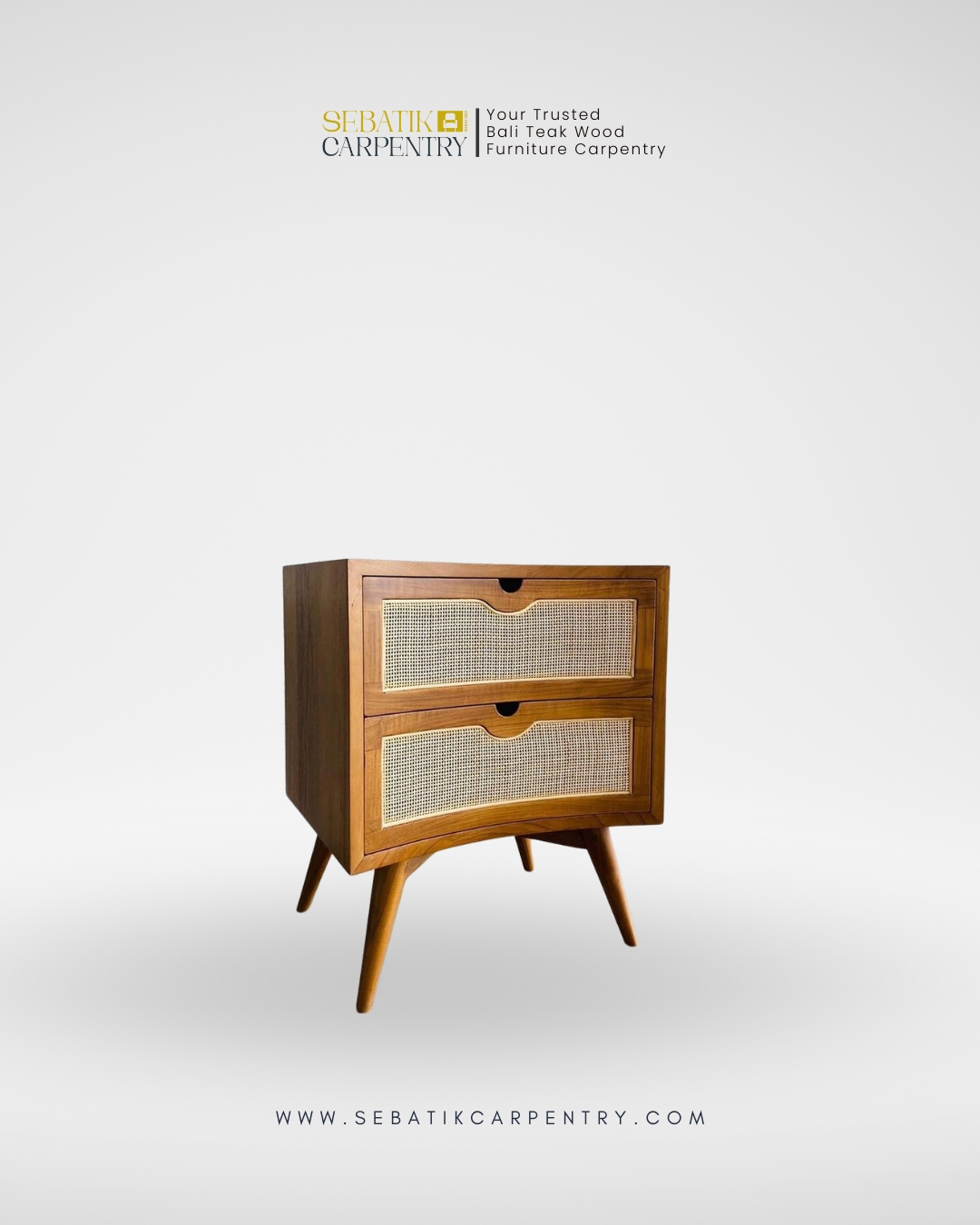 Sebatik Carpentry – Teak Wood 2-Drawer Bedside Table