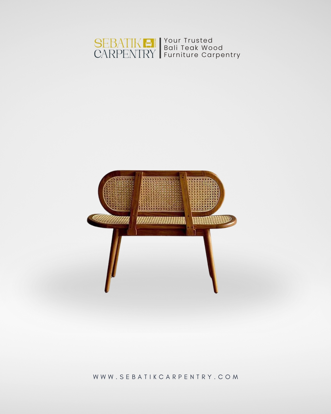 Sebatik Carpentry – Teak Wood Bench with Rattan Seat & Backrest