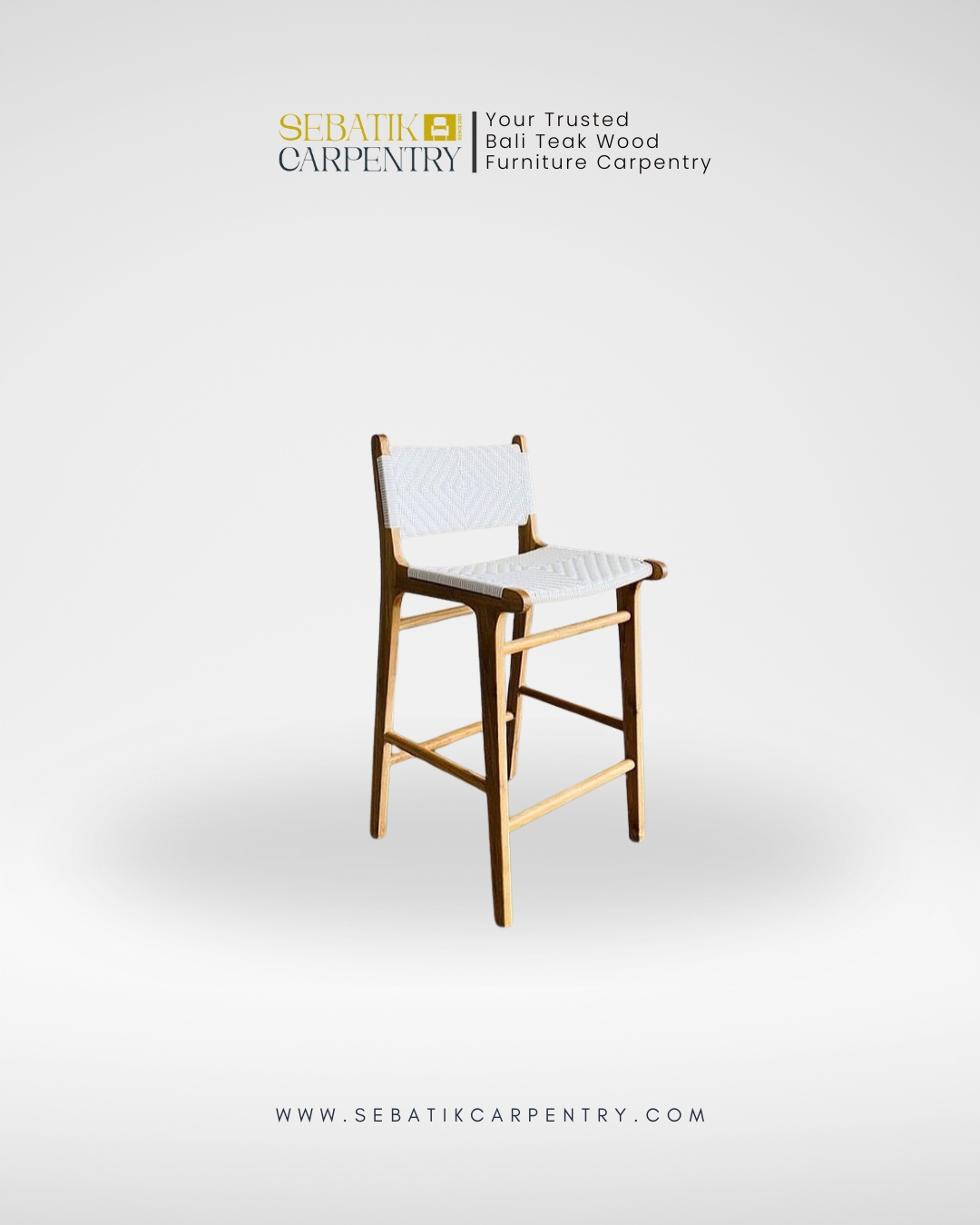 Sebatik Carpentry – Minimalist Teak Bar Stool with Woven Rope