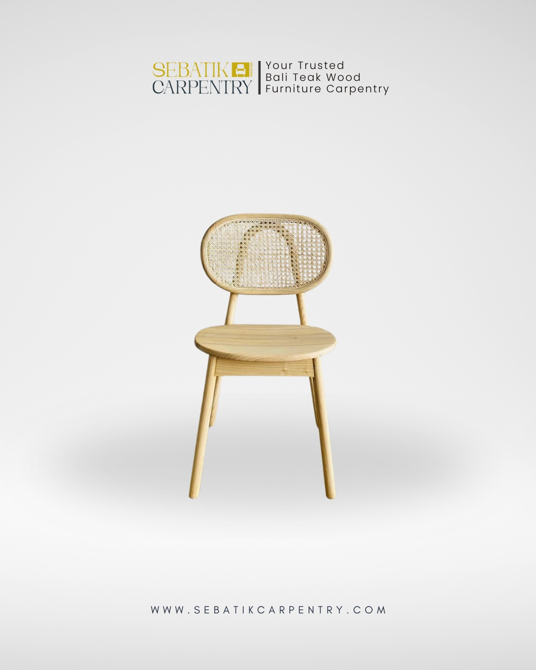 Classic Natural Light Teak Dining Chair with Woven Rattan Backrest