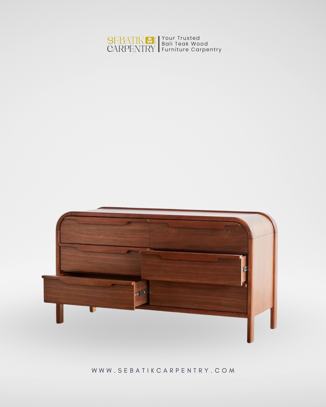 Sebatik Carpentry – Solid Teak Wood Dresser with 6 Drawers