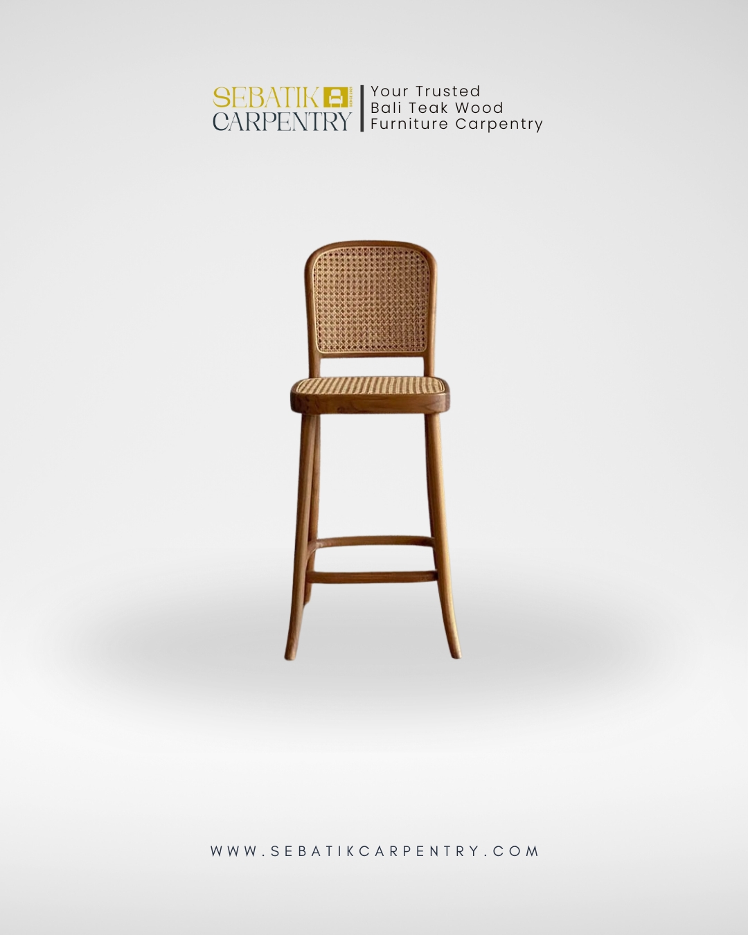 Sebatik Carpentry – Teak Bar Stool with Woven Rope Seat