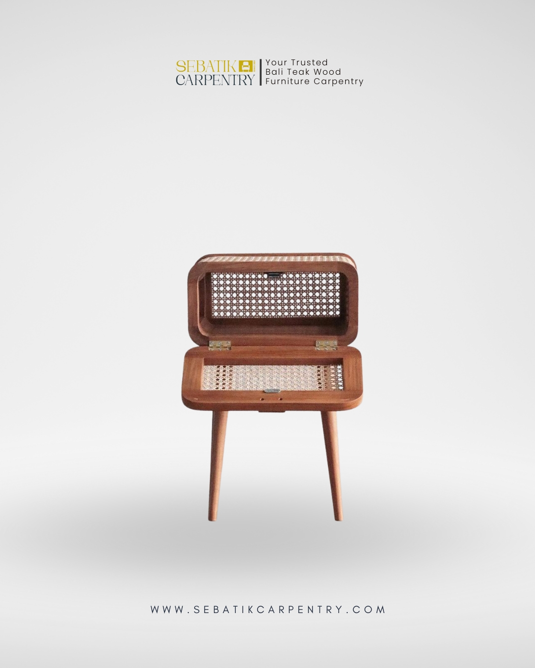 Retro Rattan Bedside Table by Sebatik Carpentry