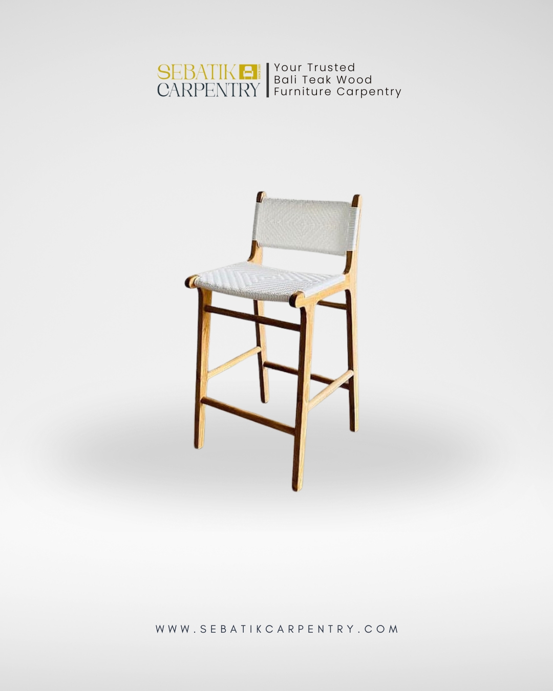 Sebatik Carpentry – Minimalist Teak Bar Stool with Woven Rope