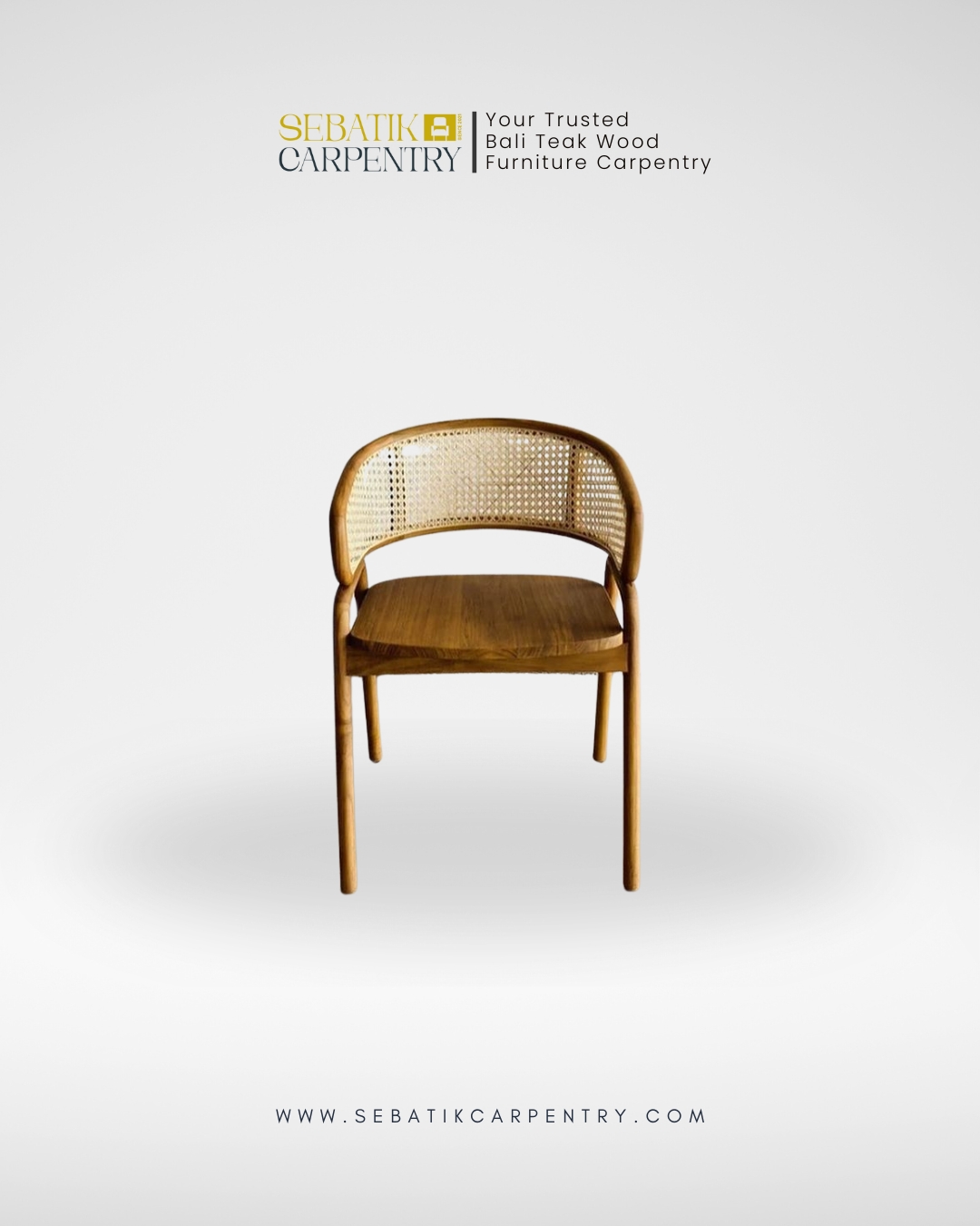 Minimalist Teak Chair with Woven Backrest Natural Dark
