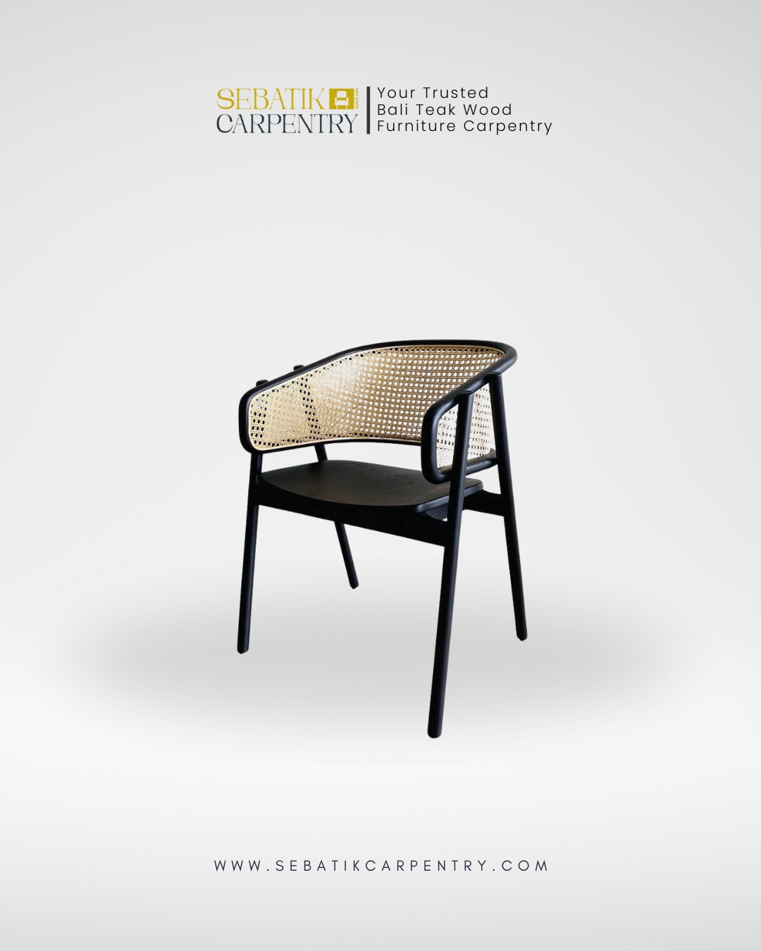 Minimalist Teak Chair with Woven Backrest Black