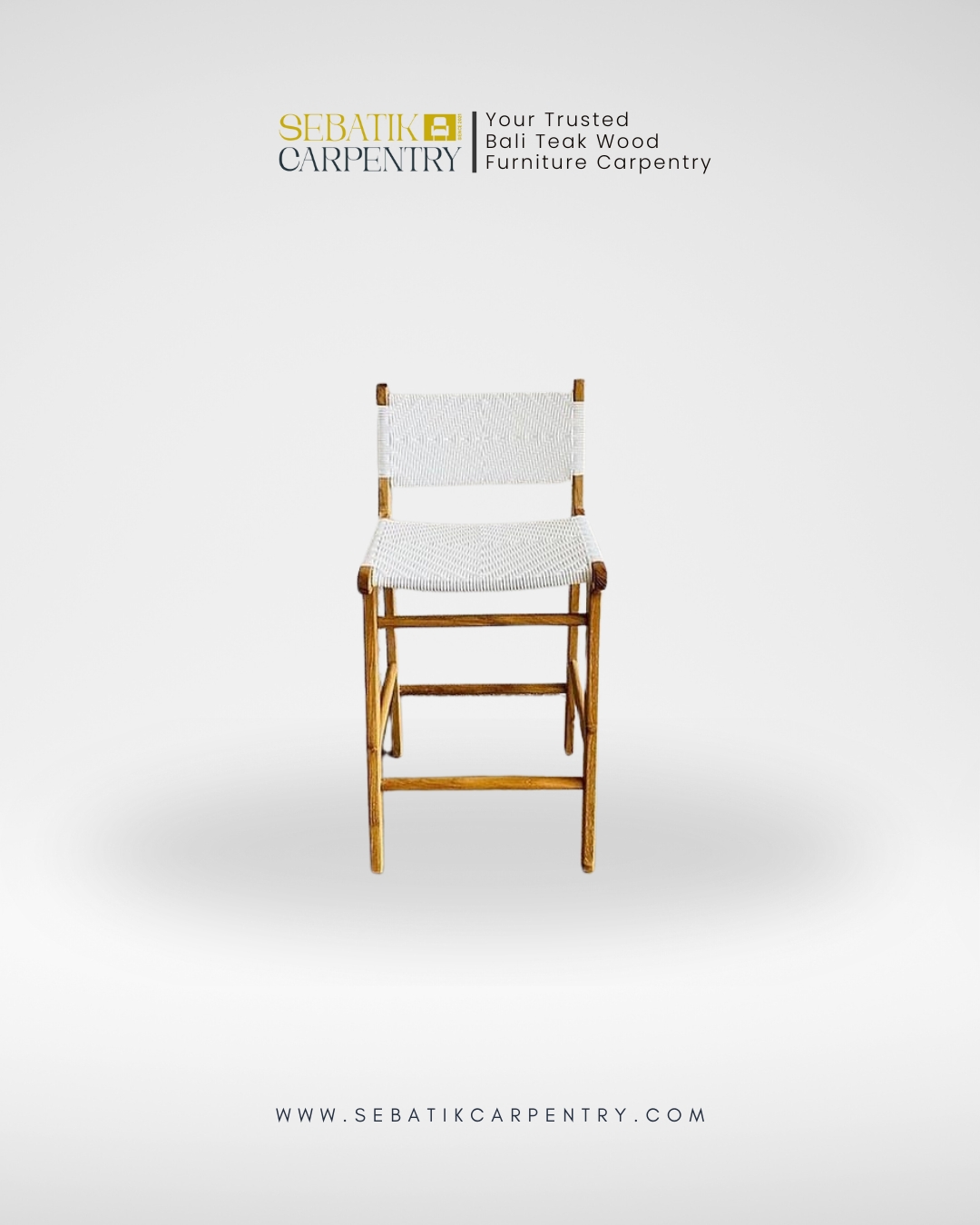 Sebatik Carpentry – Minimalist Teak Bar Stool with Woven Rope
