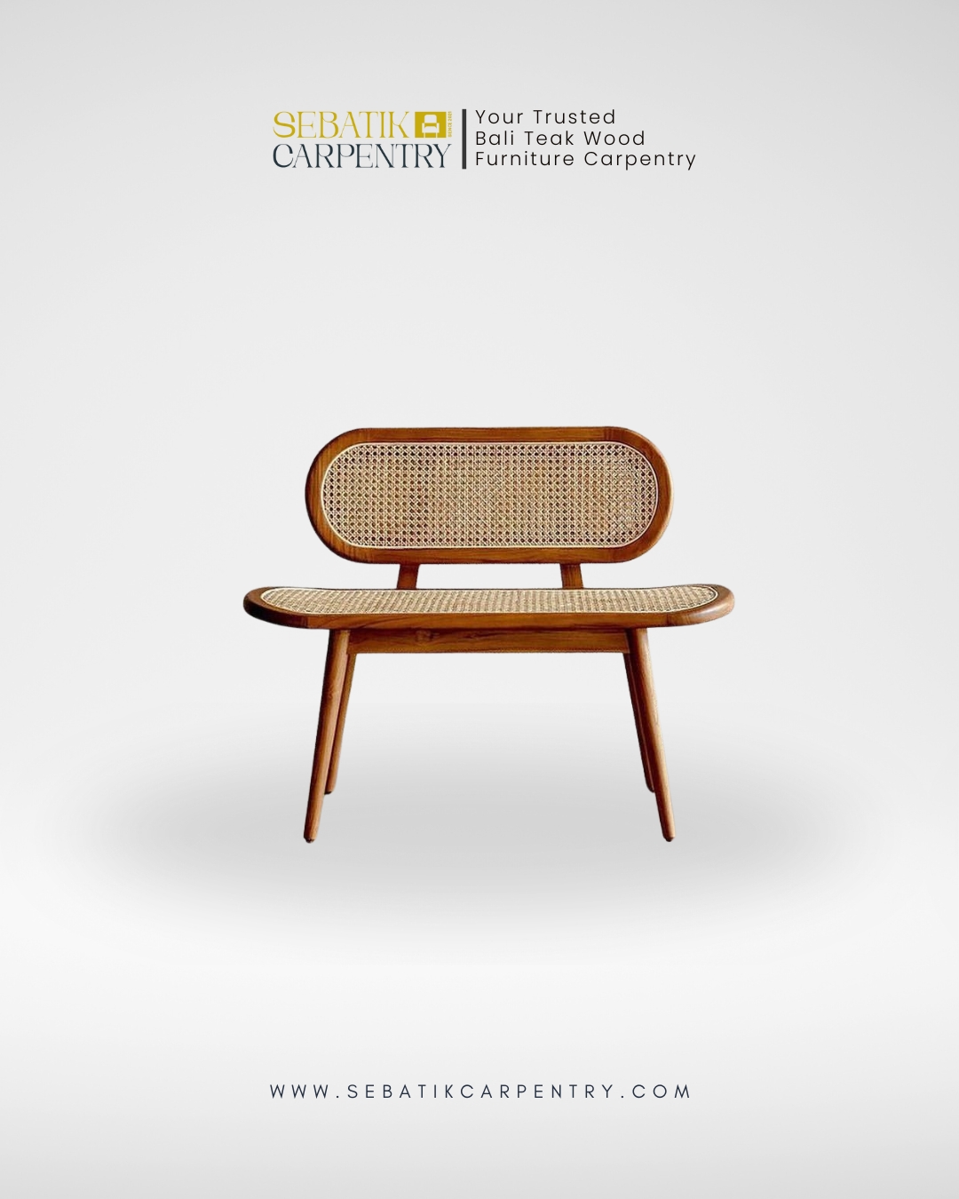 Sebatik Carpentry – Teak Wood Bench with Rattan Seat & Backrest