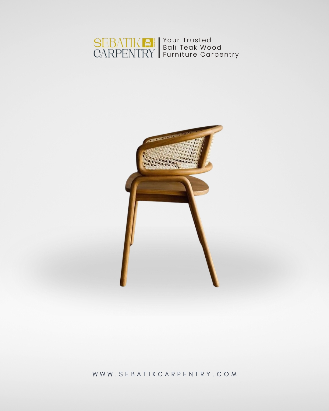 Minimalist Teak Chair with Woven Backrest Natural Dark