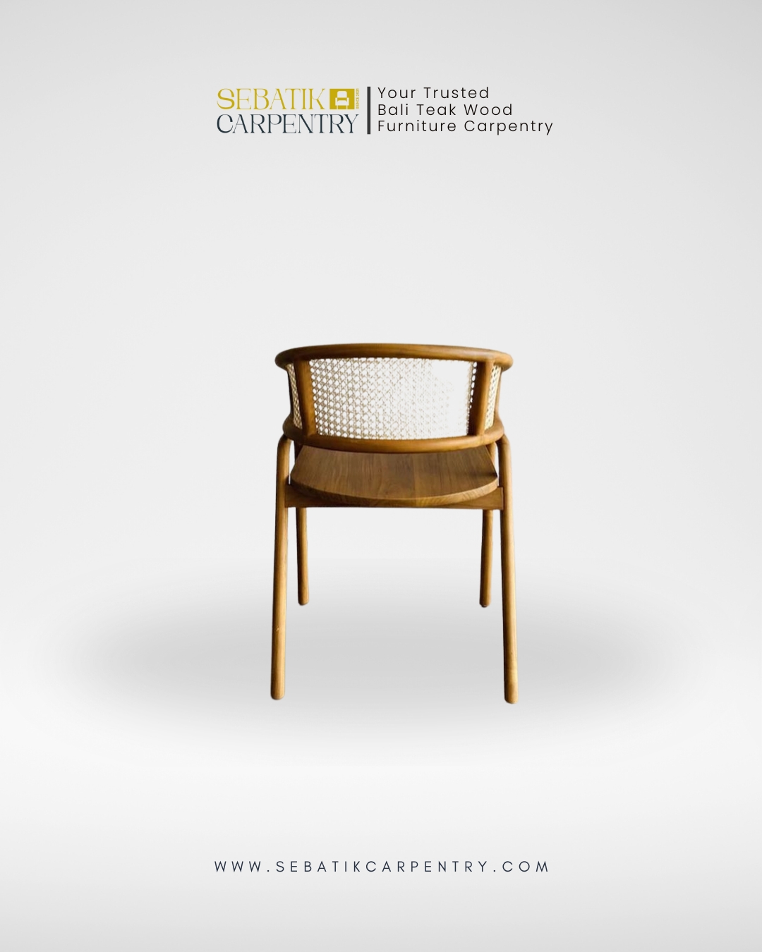 Minimalist Teak Chair with Woven Backrest Natural Dark