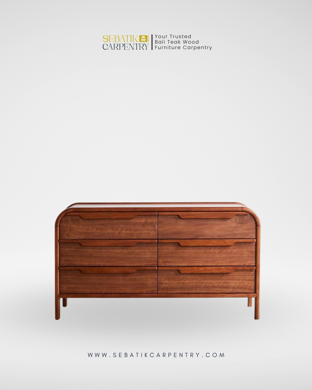 Sebatik Carpentry – Solid Teak Wood Dresser with 6 Drawers