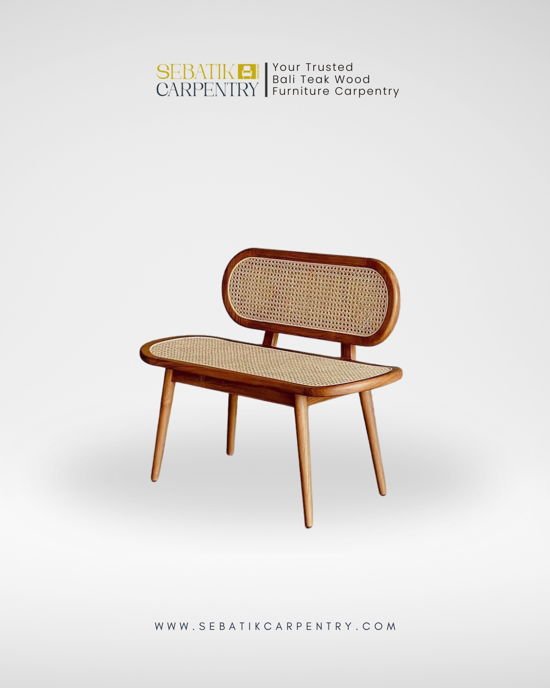 Sebatik Carpentry – Teak Wood Bench with Rattan Seat & Backrest