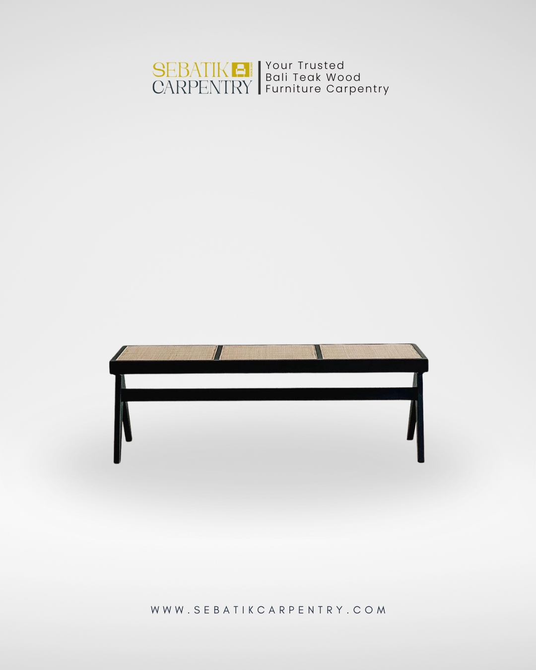 Sebatik Carpentry – Teak Wood Bench with Woven Rattan Seat