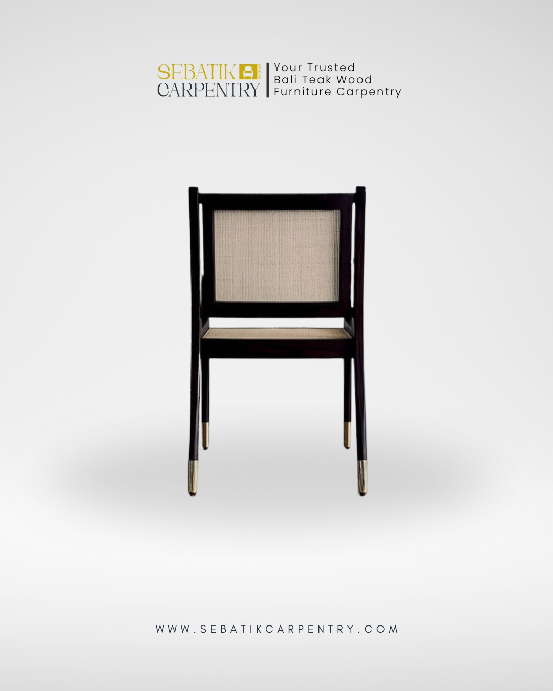 Teak Rattan Accent Armchair with Brass Detail