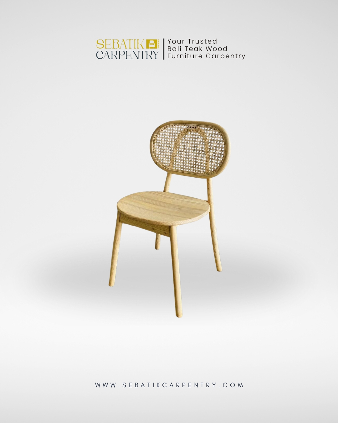Classic Natural Light Teak Dining Chair with Woven Rattan Backrest