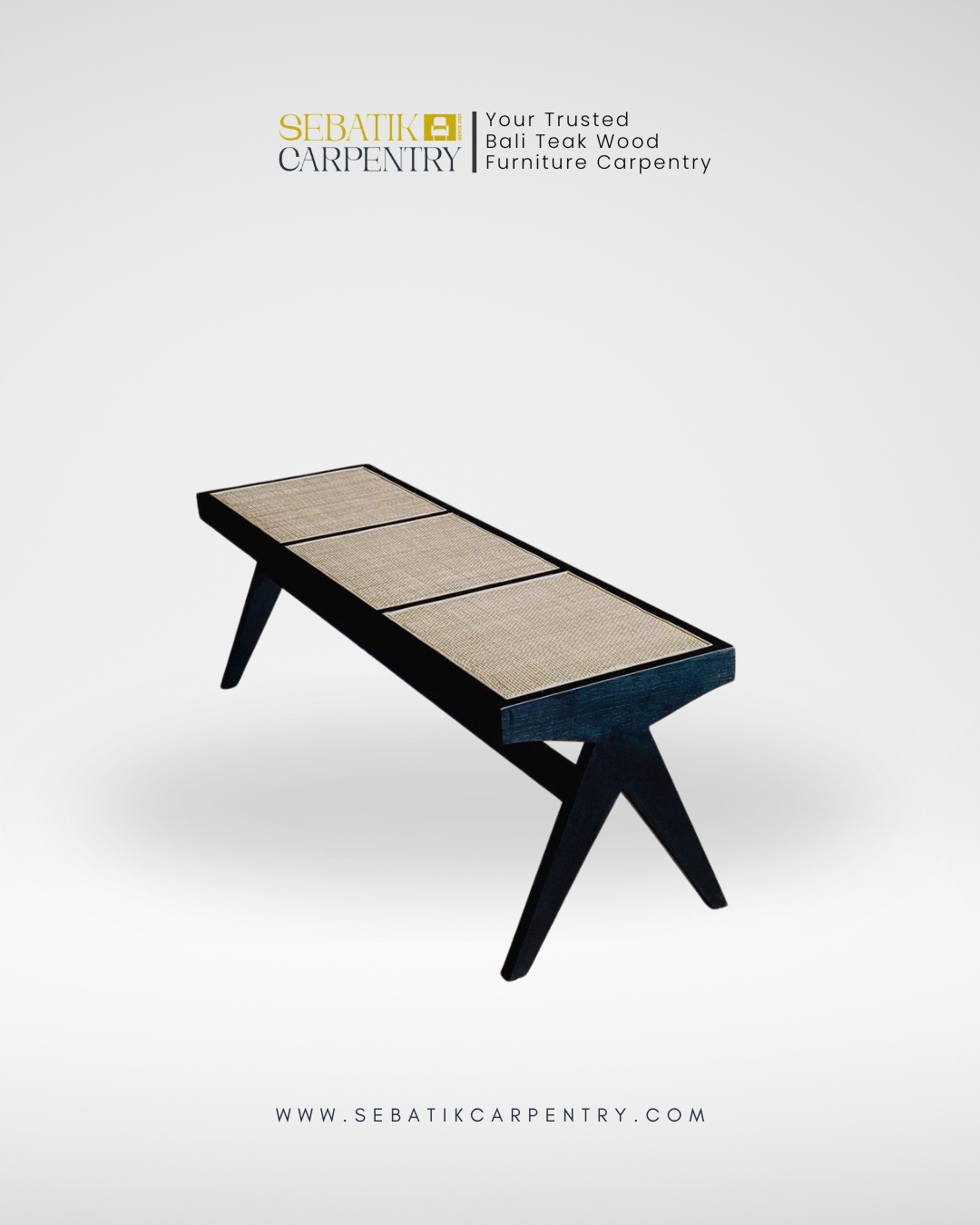 Sebatik Carpentry – Teak Wood Bench with Woven Rattan Seat