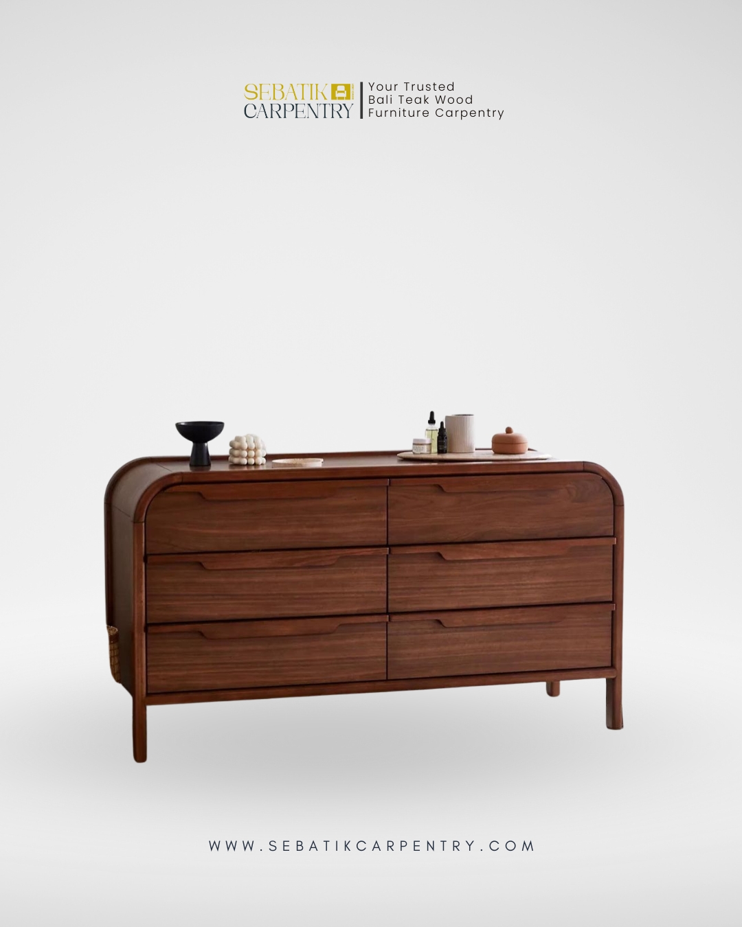 Sebatik Carpentry – Solid Teak Wood Dresser with 6 Drawers