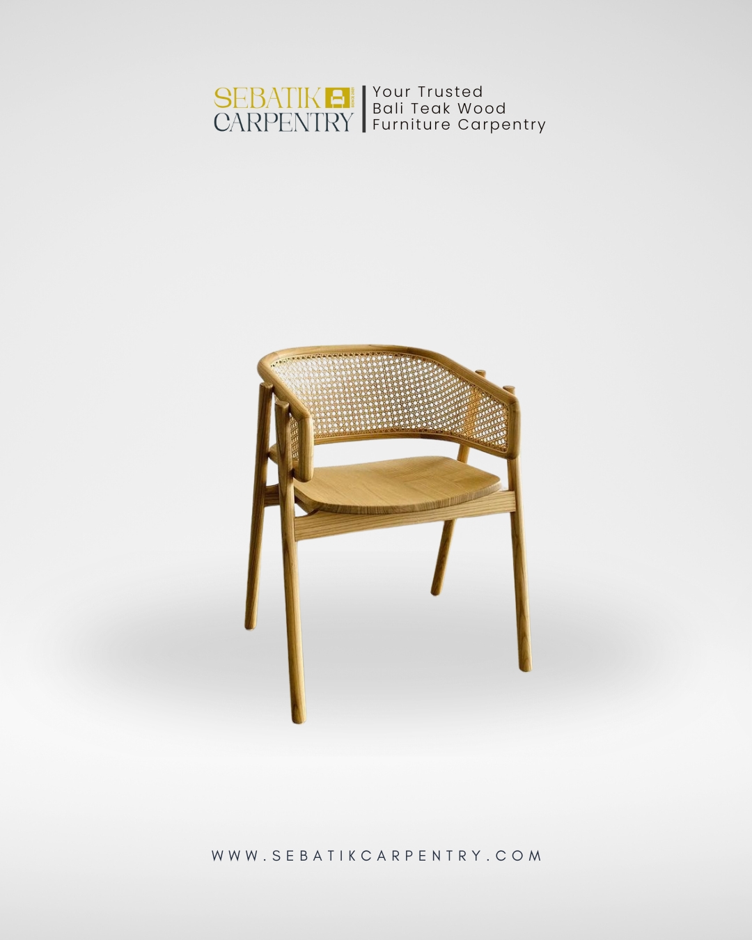 Minimalist Teak Chair with Woven Backrest