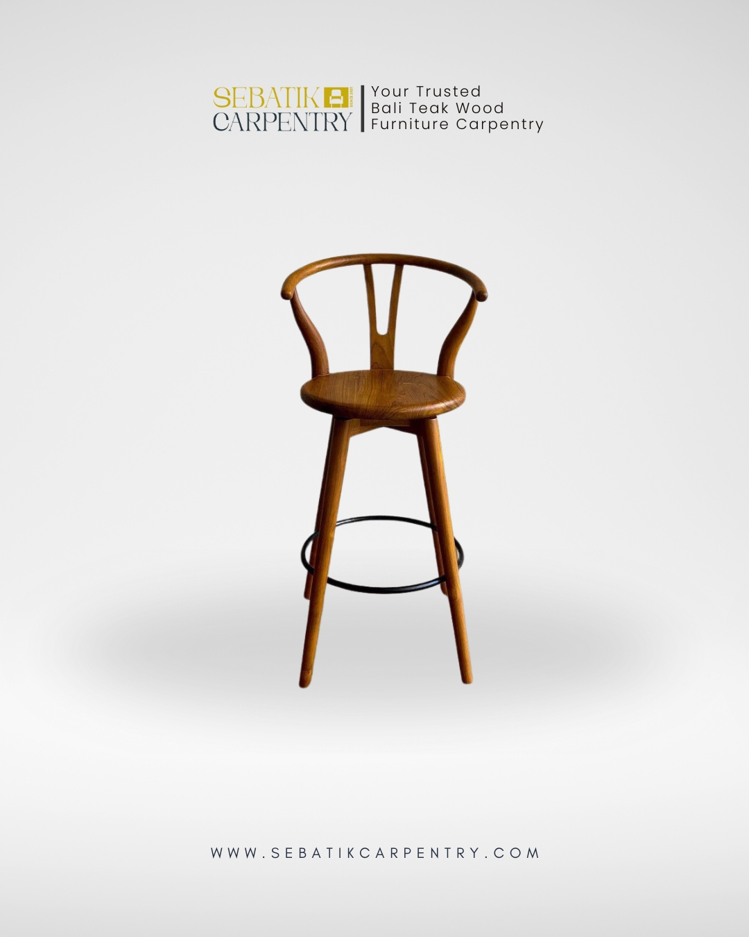 Sebatik Carpentry – Teak Wood Wishbone Bar Stool