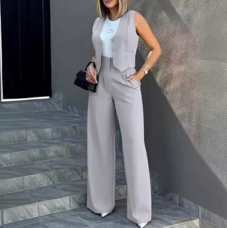 Women's Vest and Wide-Leg Pants Set