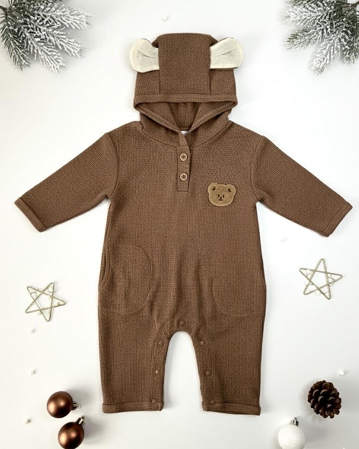 Brown teddy romperis